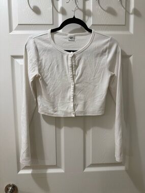 Sunday Best White Long-Sleeve Cropped Button-Up Top